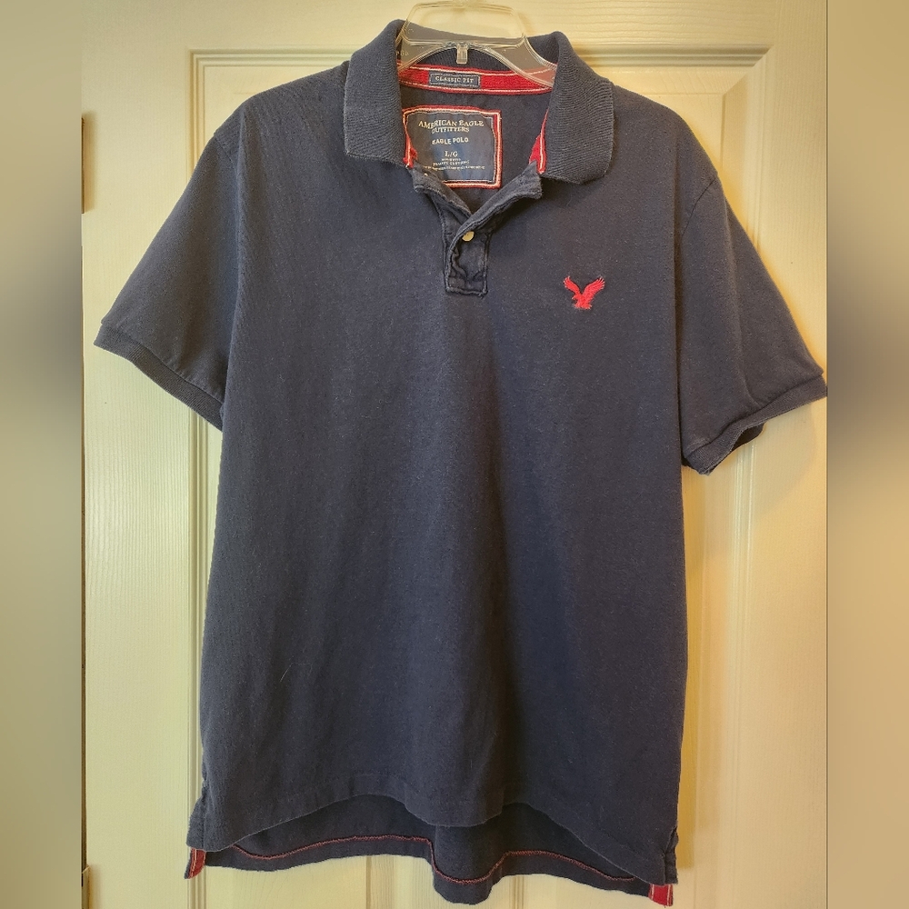 American Eagle Outfitters Men's Navy Polo Shirt, Classic FIT Large